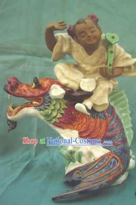 Chinese Porcelain Figurine_Statue from Shi Wan-Flying on Dragon