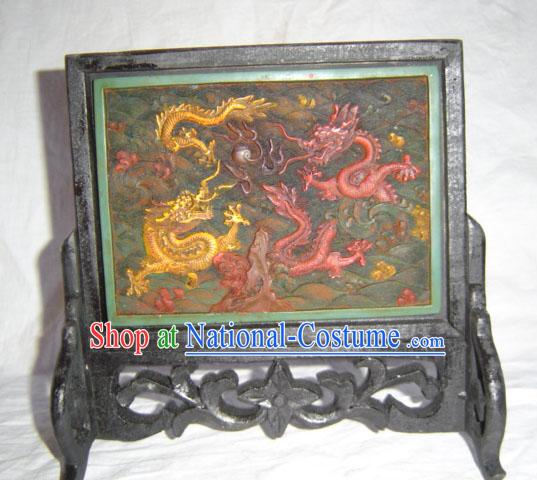 Chinese Classic Lacquerwork-Dragons Folding Screen