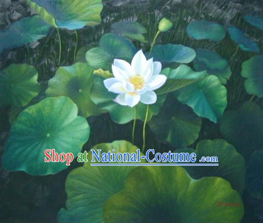 Chinese Classic Oil Painting-Pure White Lotus