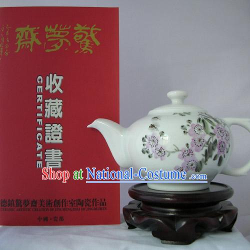 Chinese Jingde Town Ceramics Teapot-Purple Flower