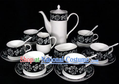 Chinese Jingde Jade Porcelain Black Rose Coffee Set