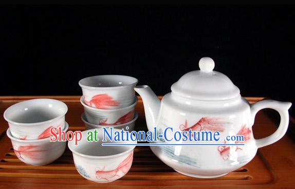 China Jingde Porcelain Hand Painted Goldfish Kungfu Tea Set