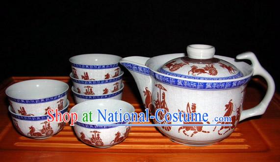 China Jingde Porcelain Hand Painted War Carriage Kungfu Tea Set