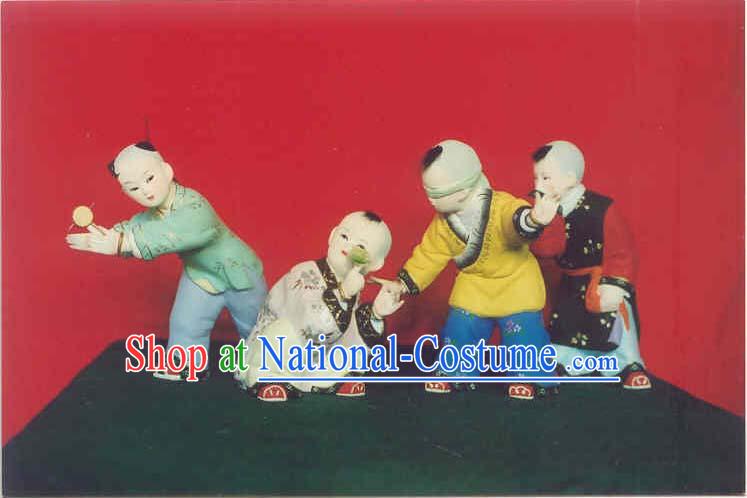 Hand Painted Sculpture Arts of Clay Figurine Zhang-Ancient Kids Playing