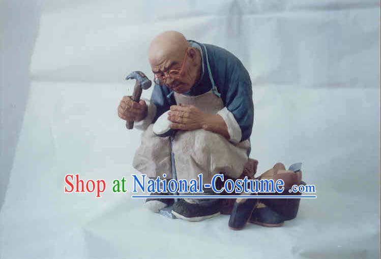 Chinese Hand Painted Sculpture Art of Clay Figurine Zhang-Shoe Maker