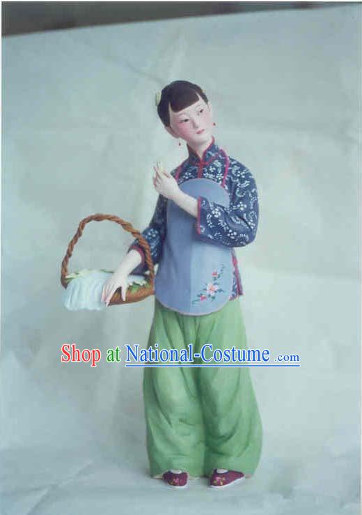 China Hand Painted Sculpture Art of Clay Figurine Zhang-Country Girl Balan