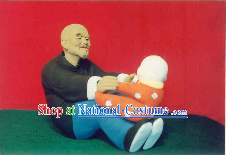 Chinese Hand Painted Sculpture Art of Clay Figurine Zhang-Grandfather Love