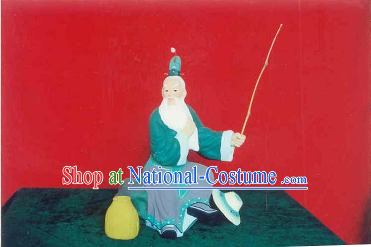 Chinese Hand Painted Sculpture Art of Clay Figurine Zhang-Fishing Old Man