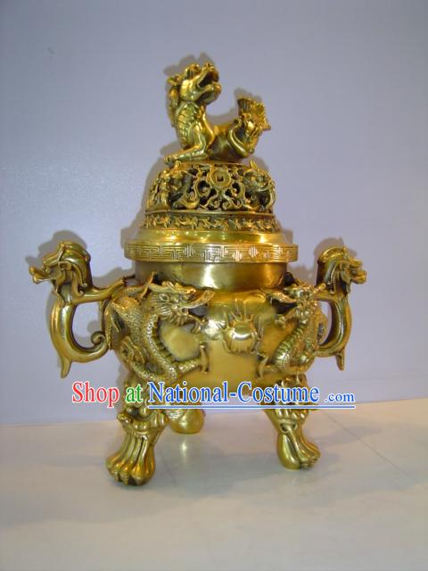 Chinese Classic Brass Statue-Ancient Palace Large Lion Censer