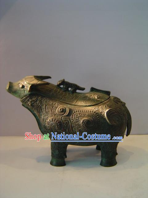 Chinese Classic Archaize Bronze Ware-Bull Shape Wine Vessel