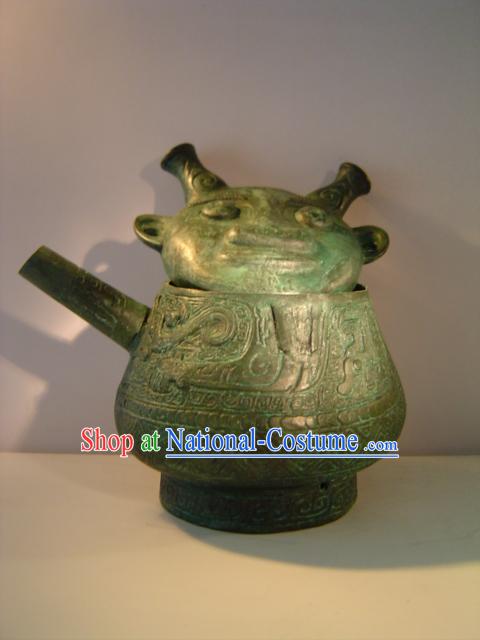 China Classic Archaize Bronze Ware-Man Face Kettle