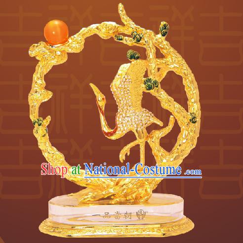 Chinese Stunning Gold Crane Bless Statue