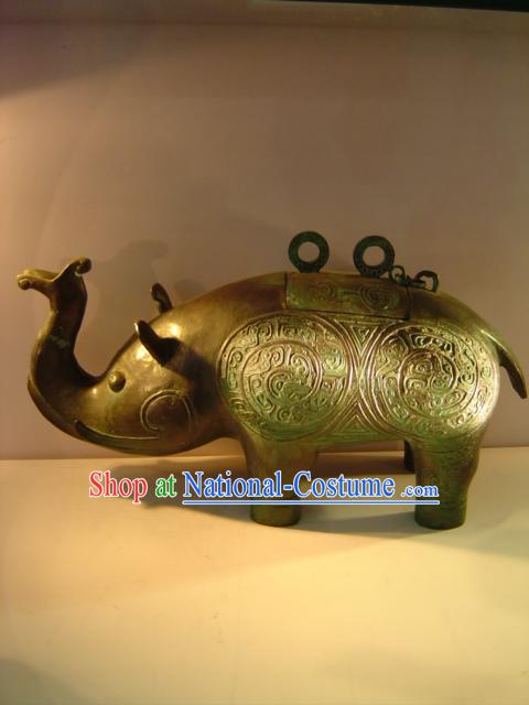 Chinese Classic Archaize Bronze Ware-Ancient Elephant Shape Wine Vessel