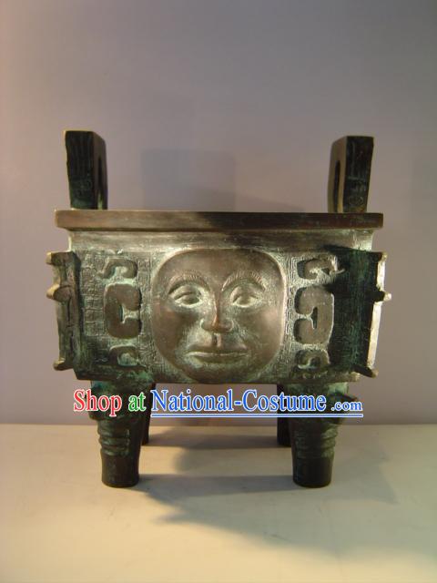 Chinese Classic Archaize Bronze Ware-Palace Man Face Shape Cooking Vessel