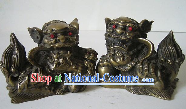 Chinese Classic Bronze Palace Lion Pair