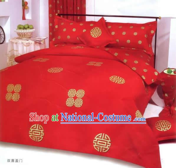 China Classic Red Double Happiness Six Pieces Bed Set