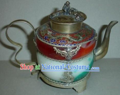 Chinese Ancient Princess Style Silver and Jade Kettle