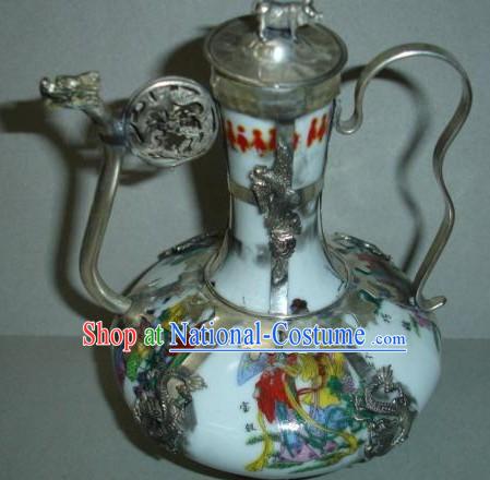 Chinese Ancient Emperors Silver and Jade Kettle