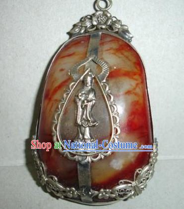 Chinese Rare Amber and Silver Pendant