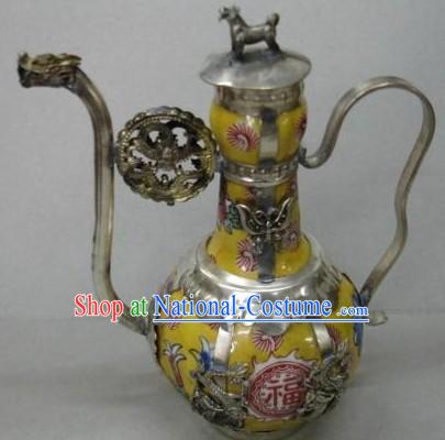 Chinese Ancient Palace  Fu  Style Silver and Jade Kettle