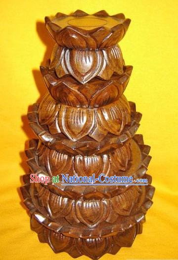 Chinese Hand Carved Delicate Lotus Flower Base 5 Pieces Sets