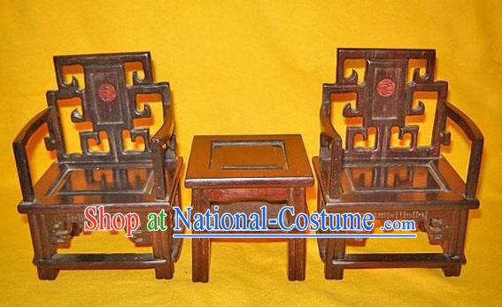 Chinese Classic Hand Carved Lucky  Fu  Chairs and Desk Set