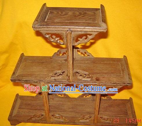 Chinese Ancient Palace Style Three Layers Wood Shelf