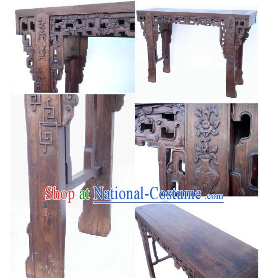 Chinese Ancient Hand Carved Nan Wood Long Console Table