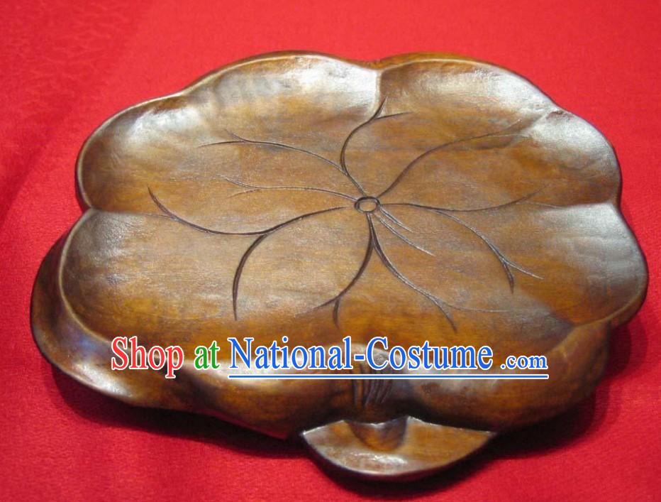 Chinese Hand Made and Carved Wooden Lotus Teapot Mat