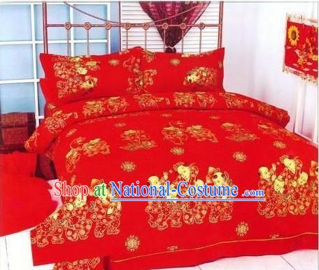 Chinese Classical Cotton Wedding Bed Sheet Set_Four Pieces_-More Children, More Happiness