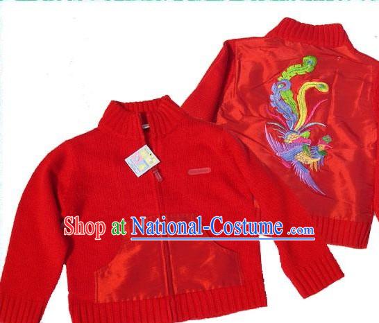 Chinese Hand Embroidery Phoenix Sweater for Child Btween 3-5 Years Old