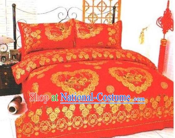 Chinese Classical Cotton Wedding Bed Sheet Set_Four Pieces_-Love