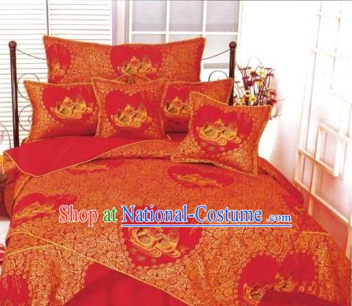 Chinese Classical Cotton Wedding Bed Sheet Set_Four Pieces_-Mandarin Duck