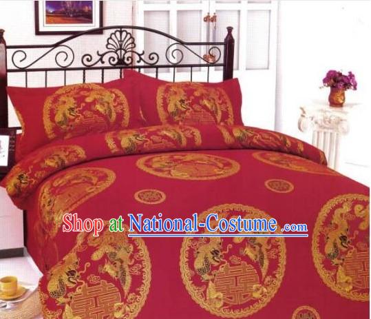 Chinese Classical Cotton Wedding Bed Sheet Set_Four Pieces_-Dragon and Phoenix