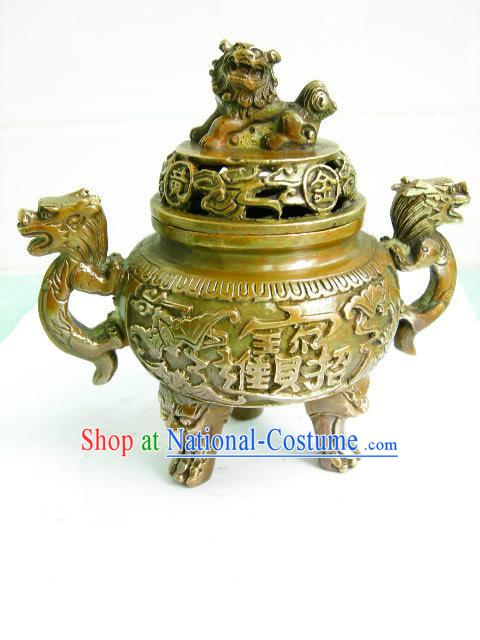 Chinese Classical Brass Collectibles-Lion Censer