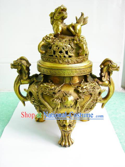 Chinese Classical Brass Collectibles-Dragon Censer