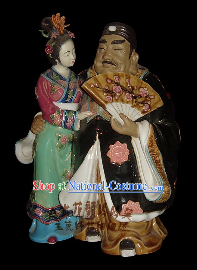 Chinese Stunning Colourful Porcelain Collectibles-Wealthy Man and Woman