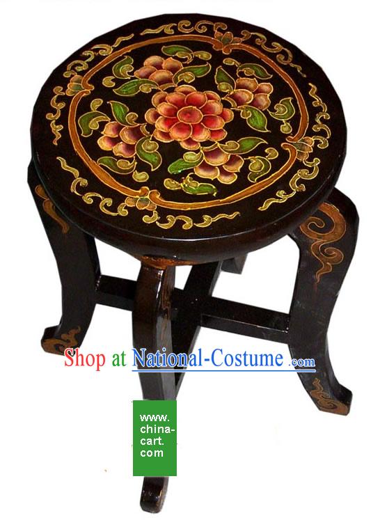 Chinese Antique Style Hand Painted Black Stool