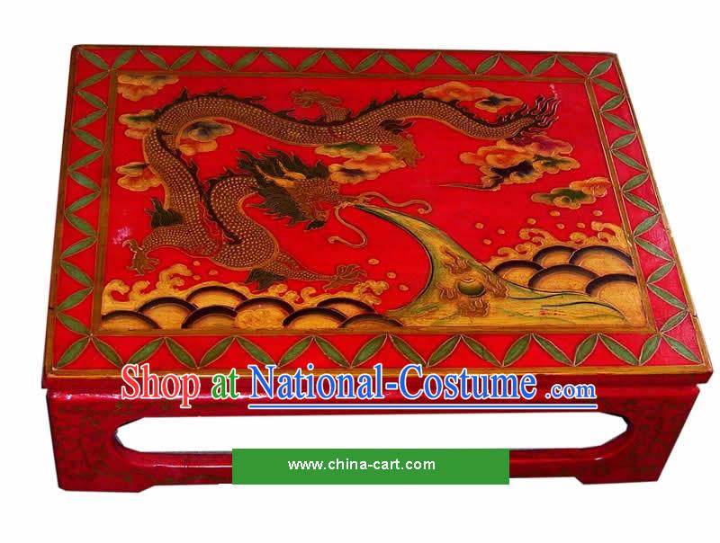 Chinese Coloured Drawing Dragon Tea Table_Kang Table_