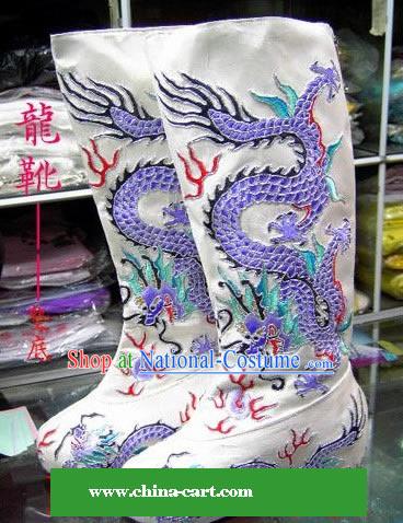 Chinese Ancient Hand Embroidery Dragon Boots for Men