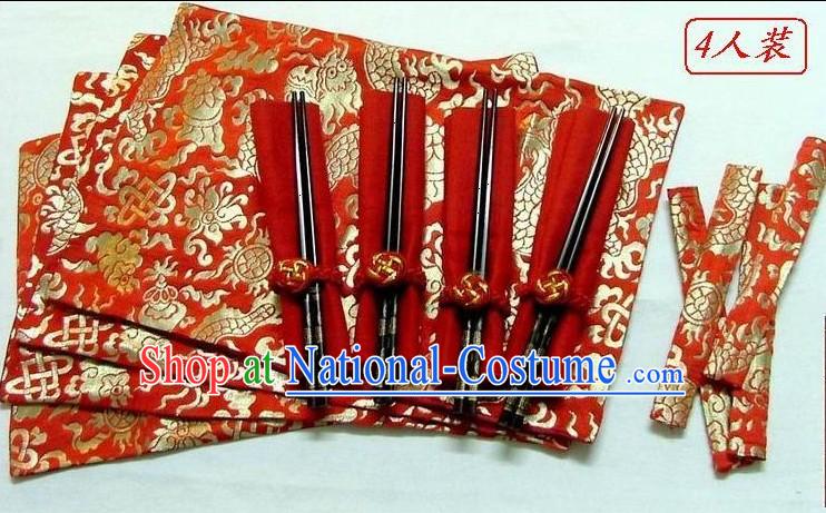 Chinese Classic Silk Red Dragon Dinner Cloth Set