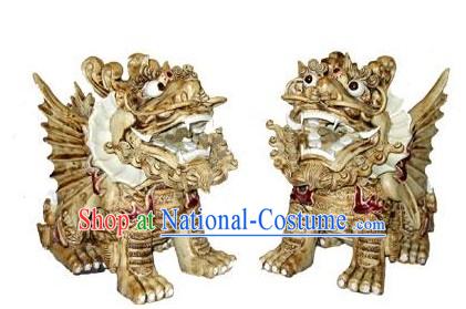 Chinese Shi Wan Porcelain Figurine-White Kylin_couple_