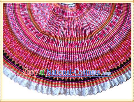 Chinese Stunning Hand Embroidered Rosy Pleat Skirt for Woman