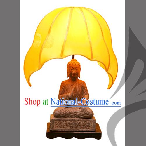 Chinese Hand Carved Stone Buddha Lamp-Fo_Fu_