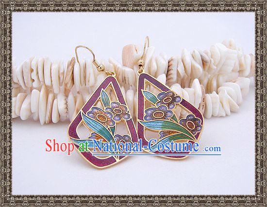 Chinese Orichid Cloisonne Earrings