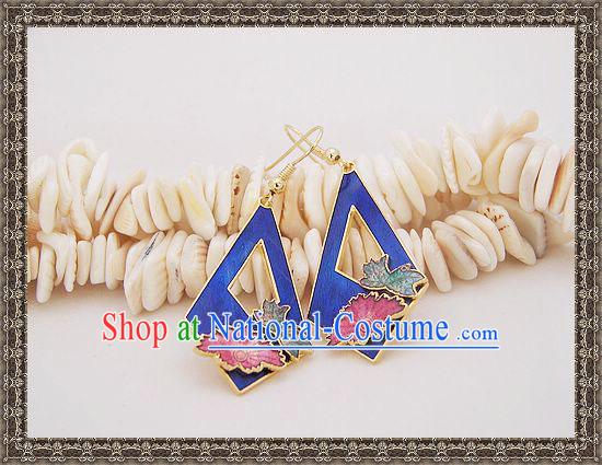 Chinese Ancient Mandarin Style Cloisonne Earrings-Deep Sea