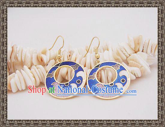 Chinese Classic Cloisonne Earrings-Blue Spray