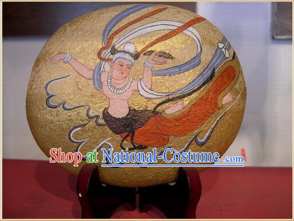 Chinese Dunhuang Hand Painted Cobblestone Mural Art-Flying Fairy