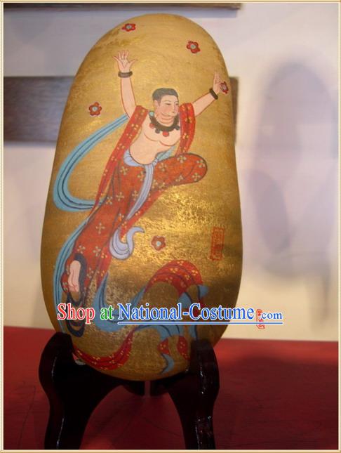 Chinese Dunhuang Hand Painted Cobblestone Mural Art-Bodhisattva