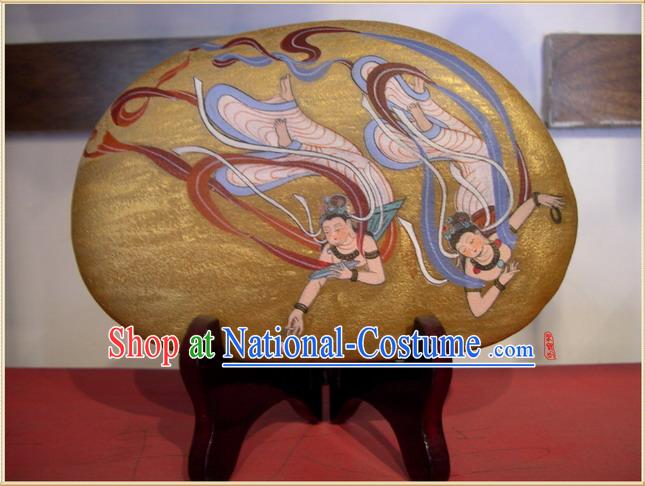 Chinese Dunhuang Hand Painted Cobblestone Mural Art-Dancing Fairies